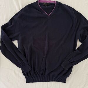 Allen Edmonds Men’s Navy Blue V-Neck Cotton Long Sleeve Sweater Size Large